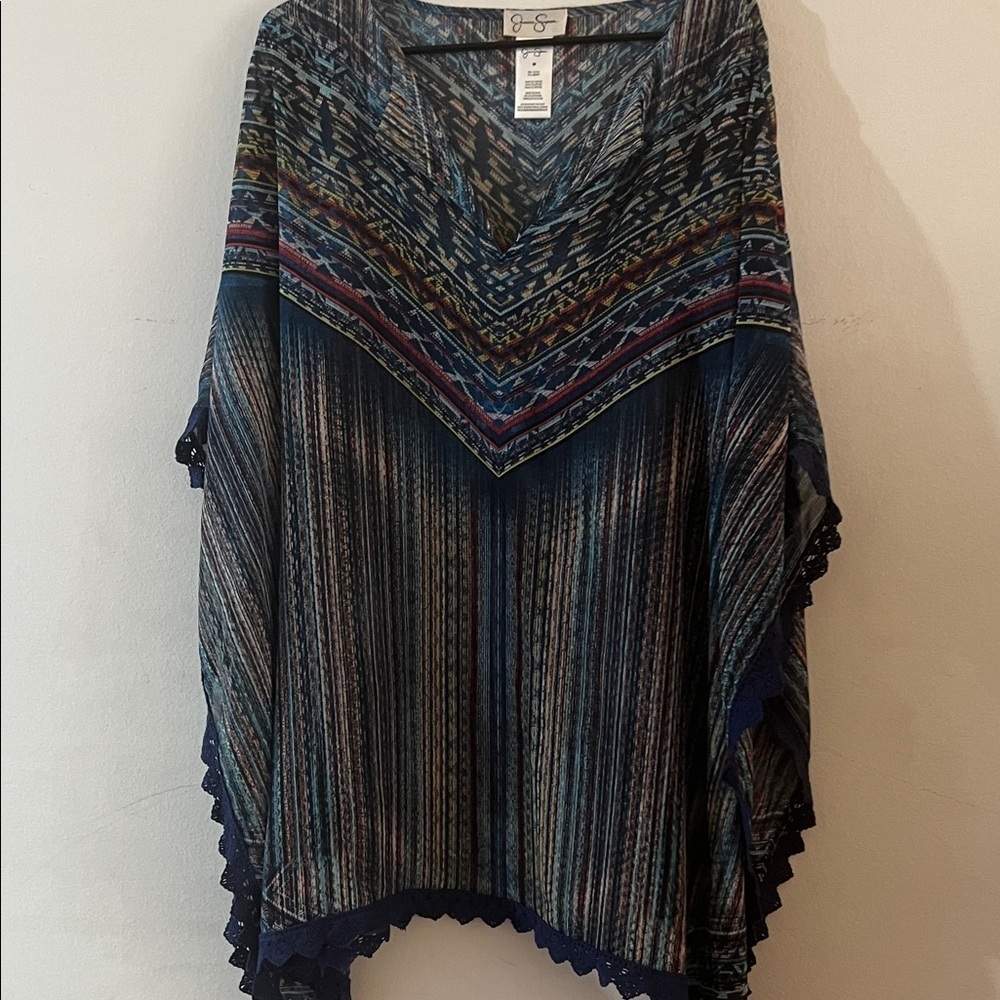 Jessica Simpson Blue Patterned Top swimsuit bikini cover up size m